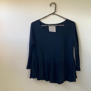 Free People Black Swing/Babydoll 3/4 Shirt